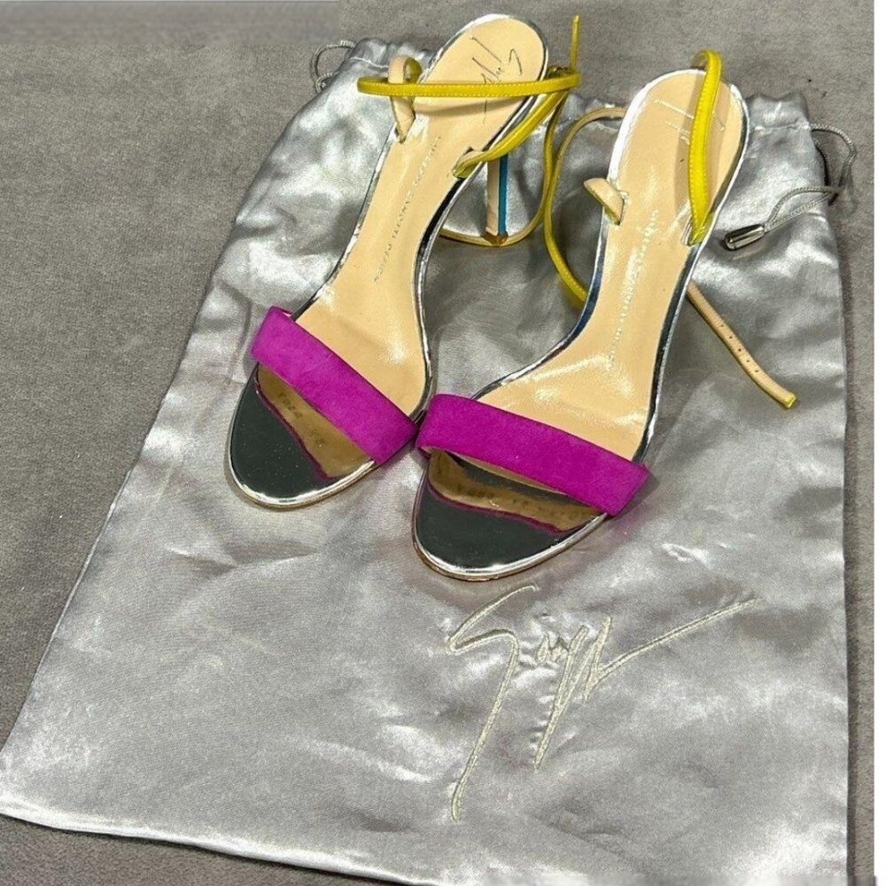 Giuseppe Zanotti Multicolor Metallic Strap Stiletto Sandals, Size 37 (US 7)